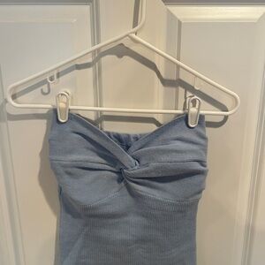 Blue Strapless Knotted Top